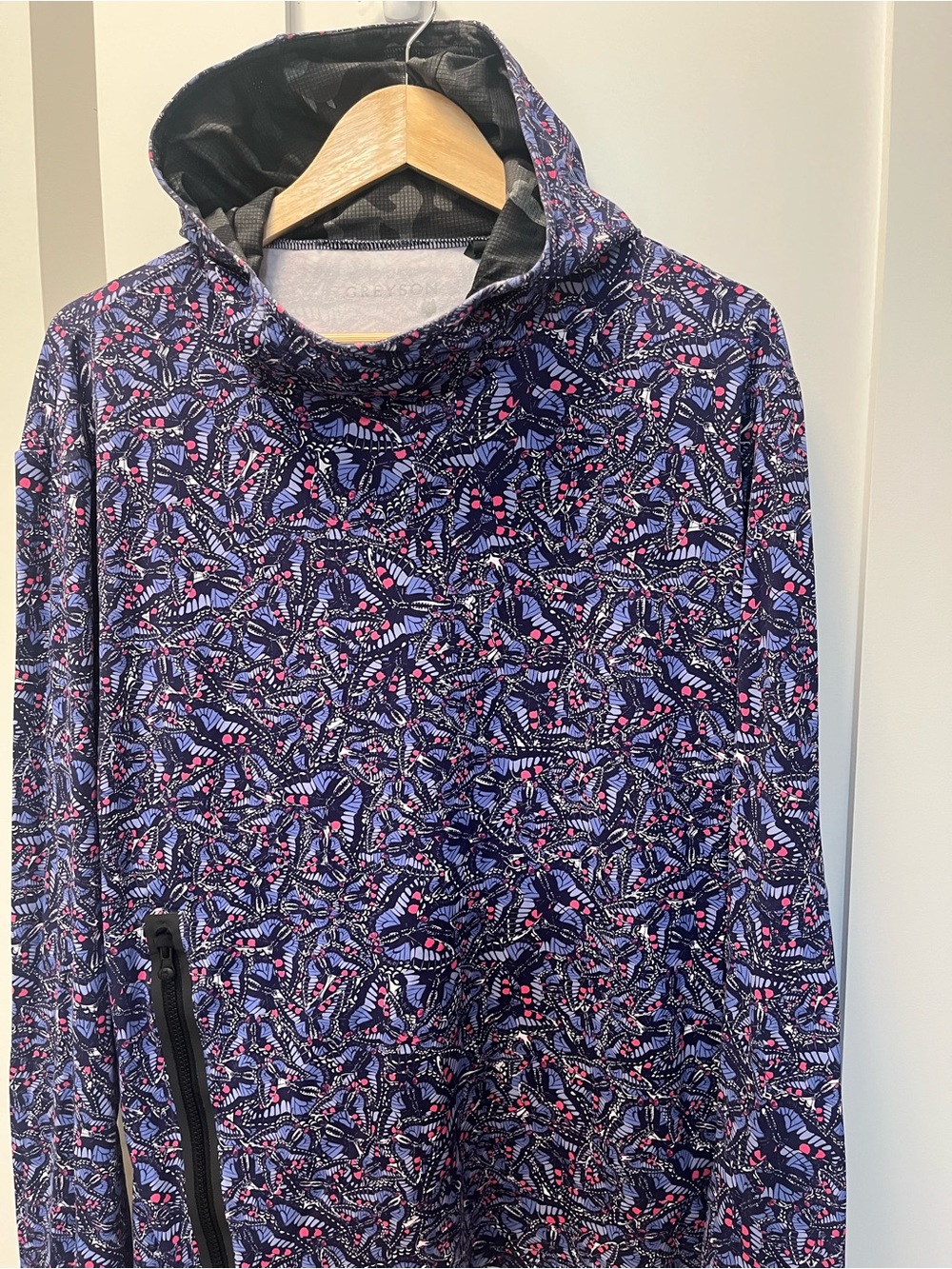 Greyson Men's Hooded Performance Sweater - Purple Pattern (Butterfly Pattern)